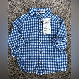 H&M Toddler Boy Linen Born Button Blue White Shirt 1.5-2 Years